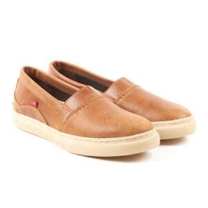 OLIBERTE Mens Tan Leather Round Toe Slip On Casual Oxford Shoes Sz 8